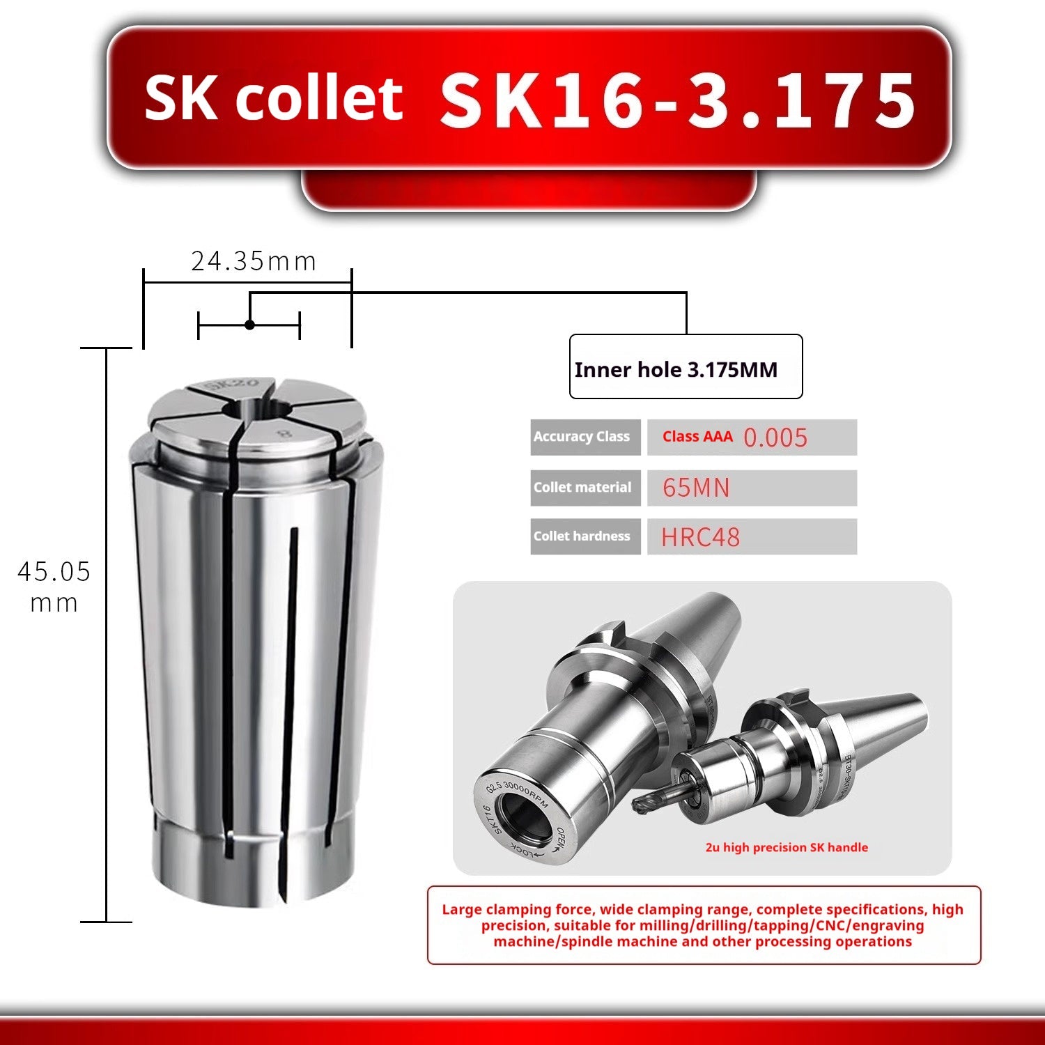 6025 SK Collet SK6 SK10 SK13 SK16 SK20 SK25 Flexible collet High-speed toolholder sk collet Shandong Denso Pricision Tools Co.,Ltd.